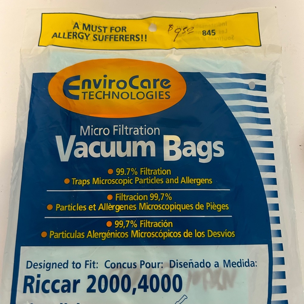 NEW EnviroCare Vacuum Bags Riccar Simplicity Type A 6 pk Blue Hepa Filtration